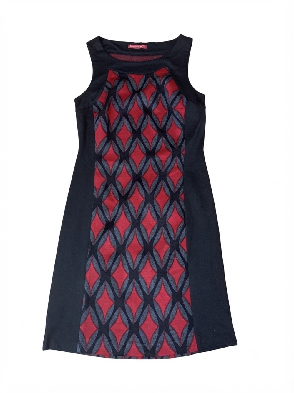 San Francisco Red Black Diamond Pattern Sleeveless Sheath Dress Size Small